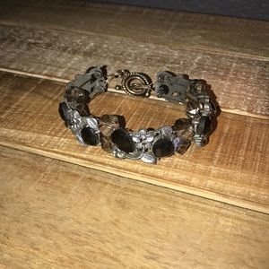 Handmade rhinestone and metal flower bracelet
